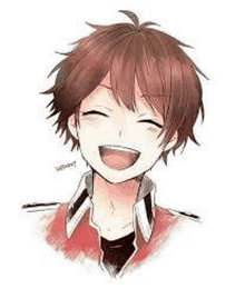 a drawing of a boy with short brown hair laughing .