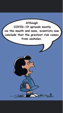 a cartoon of lucy brown talking about covid 19