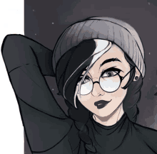 a drawing of a girl wearing a beanie and glasses