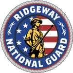 a ridgeway national guard logo with a man holding a rifle