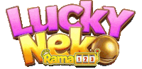 a logo for lucky neko rama with a slot machine