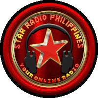 a logo for star radio philippines with headphones and a star