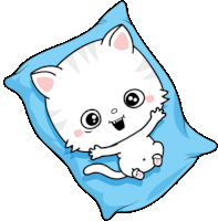 a cartoon cat laying on a blue pillow