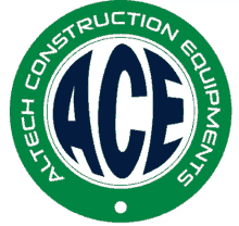 a logo for ace construction equipments is shown in a green circle