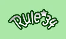 a green and white rule 34 logo on a light green background