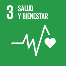 a green background with a heartbeat and the words 3 salud y bienestar