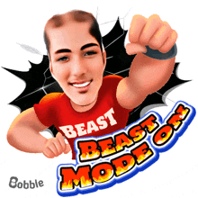 a man in a red shirt that says beast mode