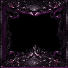 it is a purple and black frame with a skull and roses on it .