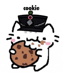 a cat wearing a police hat is holding a cookie .