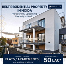 an advertisement for best residential property in noida with a picture of a building