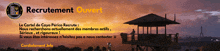 a sign that says " recrutement ouvert " with a sunset in the background