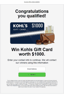 congratulations you qualified to win a kohl 's gift card