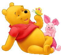 winnie the pooh and piglet are laying down with a butterfly in their hand