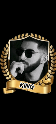 a picture of a man with a beard and sunglasses with the name king on it