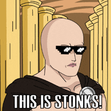 a cartoon of a bald man wearing sunglasses and the words this is stonks