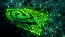 a green nvidia logo is surrounded by a network of lines and dots