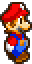 a pixel art of mario wearing a red hat and a blue shirt .