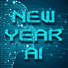 a blue background with the words new year ai written on it