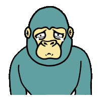 a cartoon drawing of a gorilla with a sad look on its face