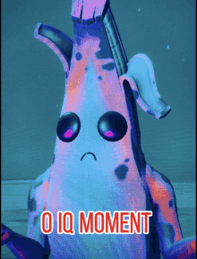 a cartoon character with a sad face and the words " o iq moment "