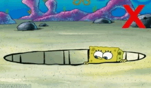 a cartoon of spongebob sticking his head out of a hole