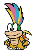 a cartoon character with a colorful mohawk is wearing a yellow outfit and holding a sword .