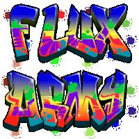 the word flux is written in colorful graffiti