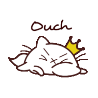 a drawing of a cat with a crown on its head and the word ouch above it