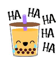 a cartoon drawing of a cup of bubble tea with the words ha ha ha ha ha