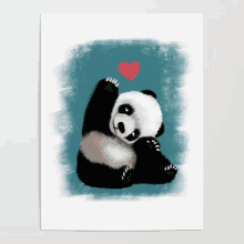 a panda bear is holding a red heart in its paw