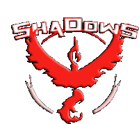 a logo for shadows has a red bird with flames around it