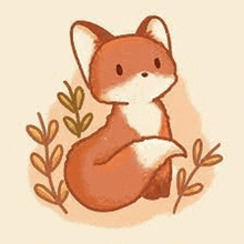 a fox is sitting in a field with leaves .