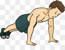 a cartoon of a shirtless man doing push ups on his hands .