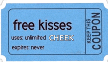 a blue coupon for free kisses expires never