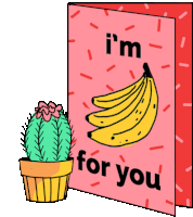 a card that says i 'm for you is next to a potted cactus