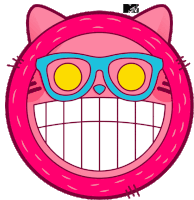 a cartoon cat with glasses and a mtv logo