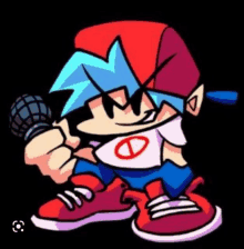 a cartoon character is holding a microphone in his hand and smiling .