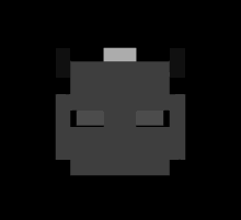 a black and white pixel art of a skull with horns on a black background