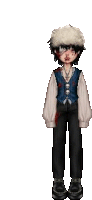 a pixel art drawing of a boy wearing a hat and a vest .