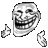 a black and white drawing of a troll face smiling and giving a thumbs up .