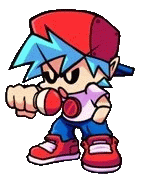 a cartoon boy wearing a red hat and blue hair is holding a microphone in his hand .