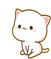 a small white cat with a pink ear is sitting down