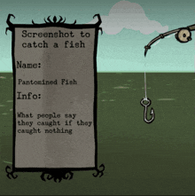 a sign that says screenshot to catch a fish with a fishing hook