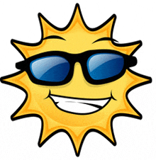 a cartoon sun wearing sunglasses with a big smile on its face