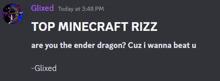 a screenshot of a conversation between glixed and rizz