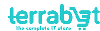 terrabyt is the complete it store written in blue on a white background