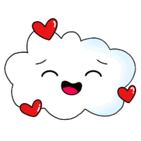 a cartoon cloud with hearts around it and a face .