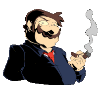 a cartoon of a man with a mustache and tie smoking a cigar