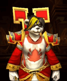 a panda bear wearing a red and white costume with a maple leaf on it