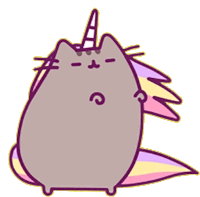 a cartoon drawing of a cat with a unicorn horn and tail